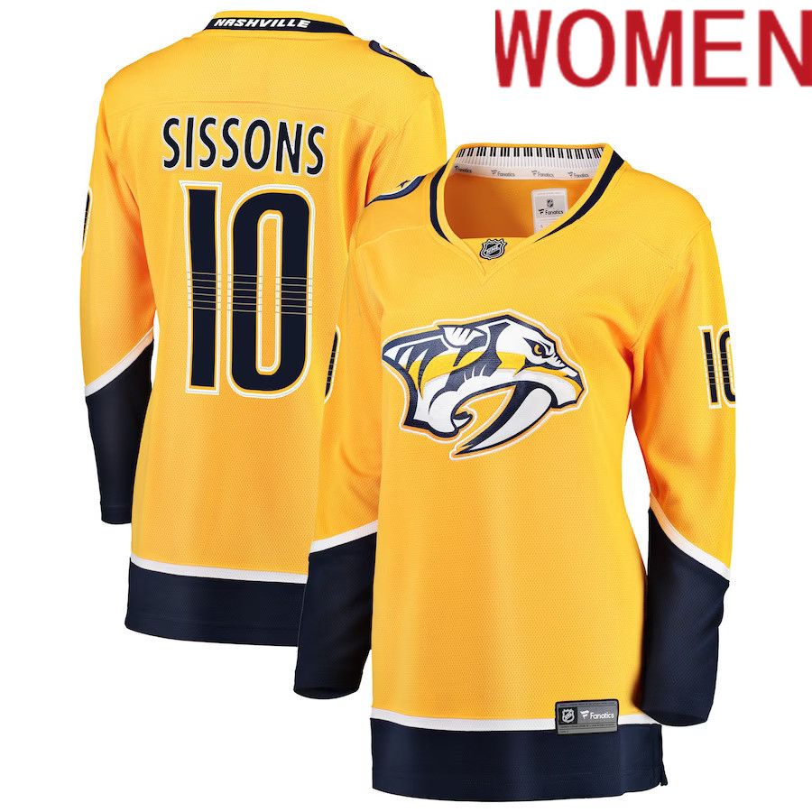 Women Nashville Predators #10 Colton Sissons Fanatics Branded Gold Breakaway Player NHL Jersey-0